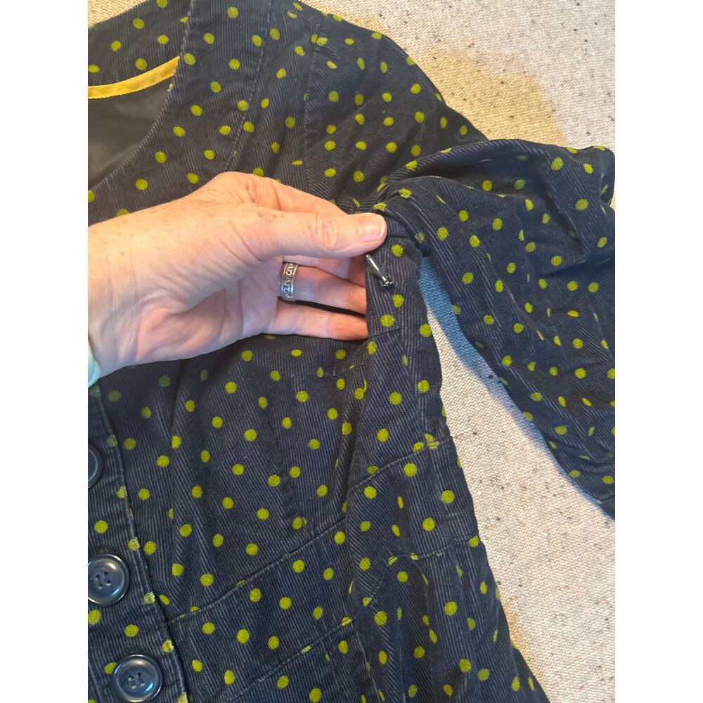 Boden Corduroy Navy Green Polka Dot Dress 6P Side Zip Classic Preppy Academia - Picture 6 of 7